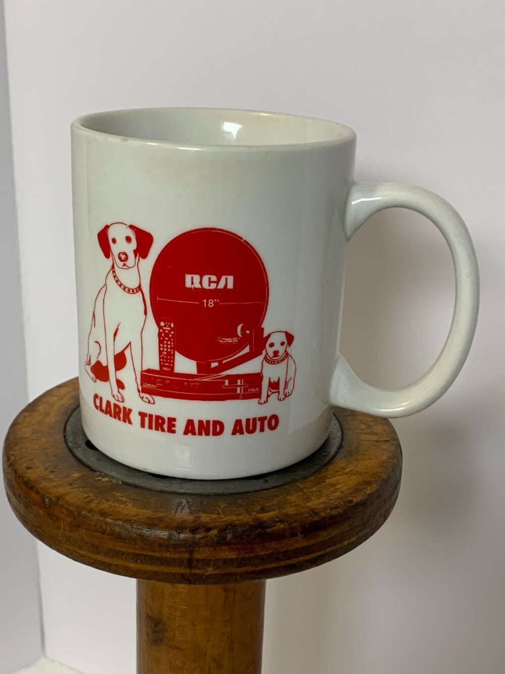 Vintage RCA Victor Nipper Dog Coffee Mug Clark Tire and Auto Advertisement